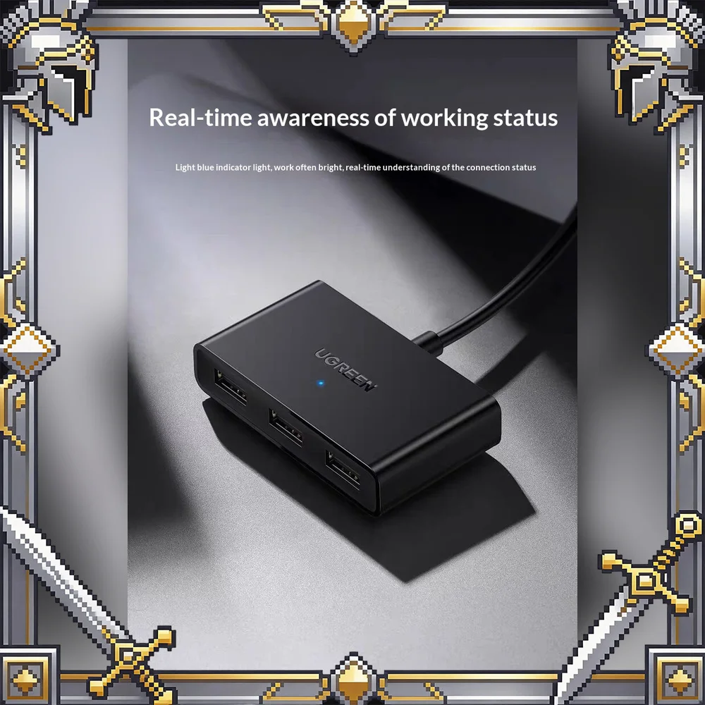 UGREEN 10935 CM409 USB 2 In 3 Out KVM Switch for 2 Computers Keyboard Mouse File Transfer Cross-Screen Control.