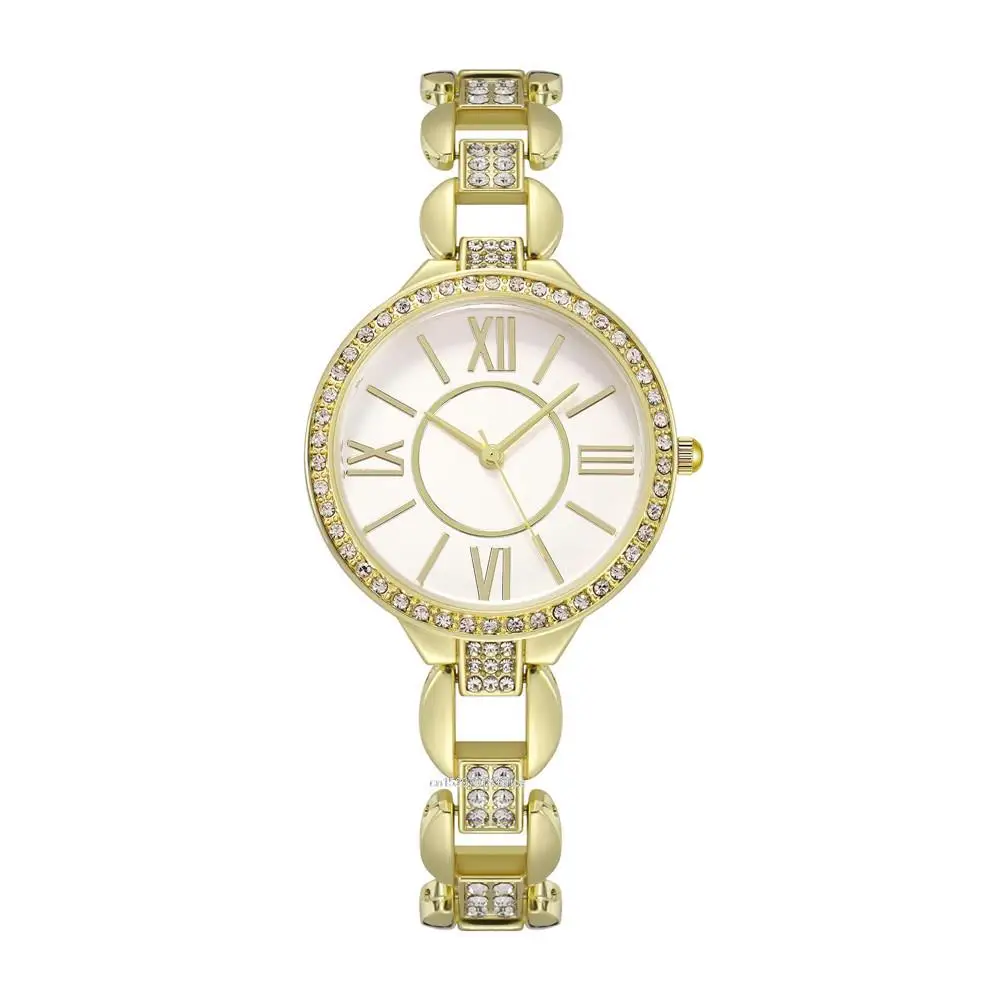 Luxury Brands Women Quartz Watches Diamond Encrusted Simple Roman Design Ladies watch Fashion Alloy Stainless Steel Strap Clock