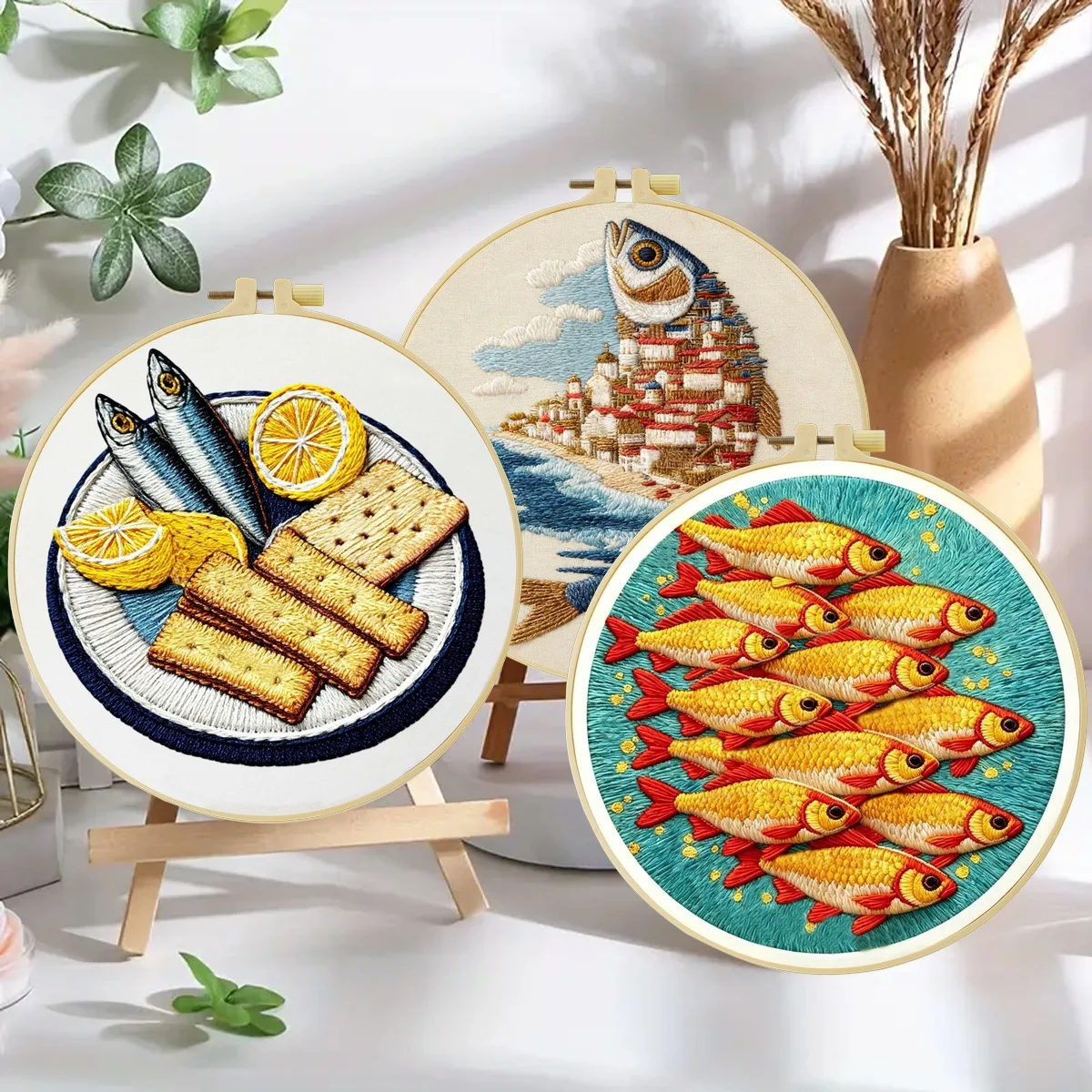 3-teiliges DIY-Stickmaterial-Set für Anfänger, inklusive Nadeln, Fäden, Stick-Starter-Kit, Kreuzstich-Kunst als Geschenk. – Detail 3
