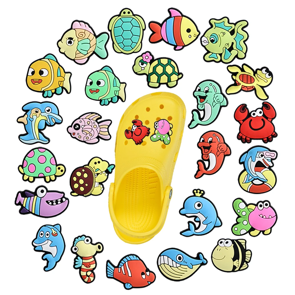 

24Pcs Cartoon Marine Animals Series Shoe Charms PVC Accessories DIY Shoe Decoration For classic clogs Creativity X-mas Gifts