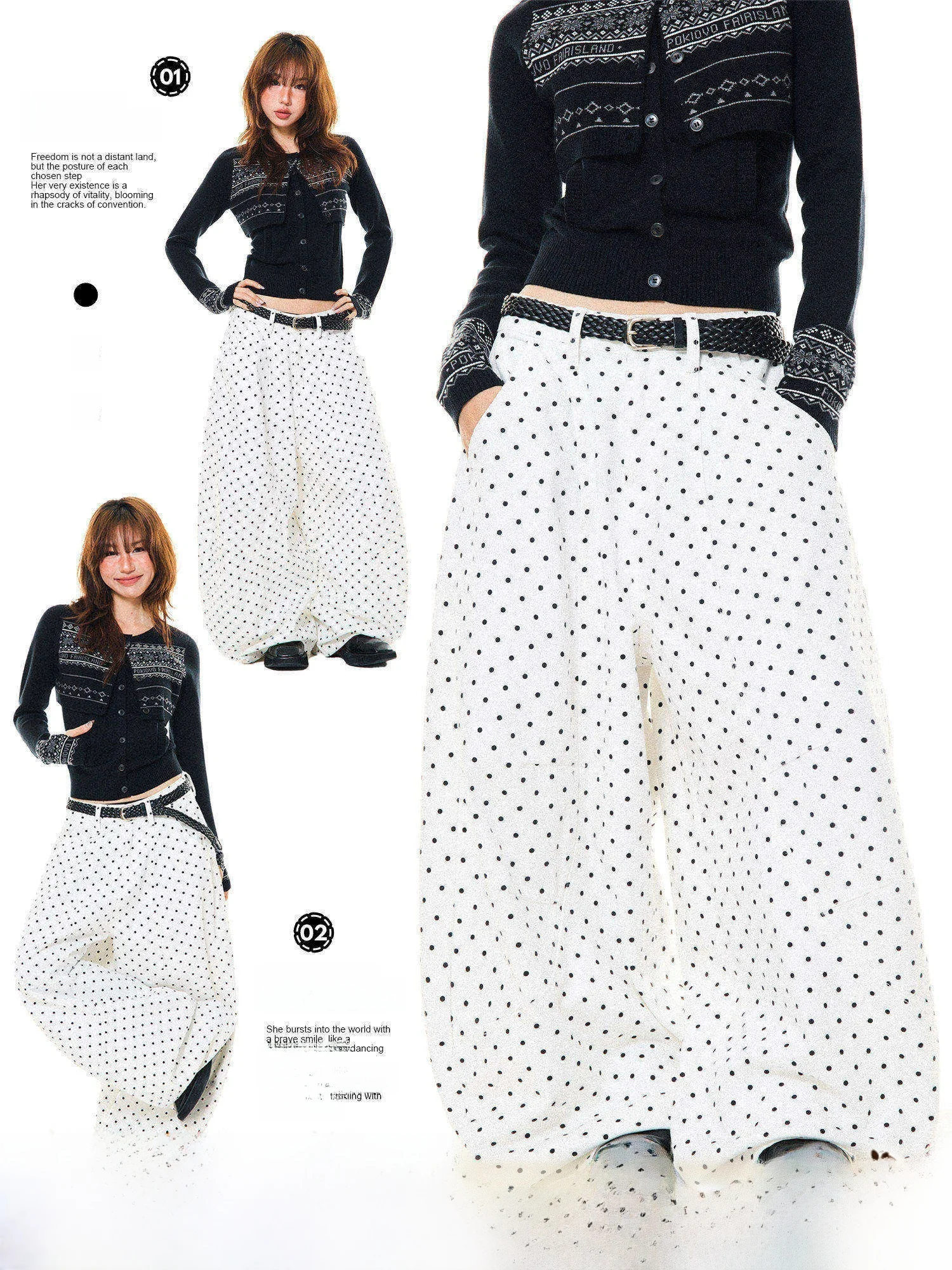 

Женские джинсы Young Stage American Sle с принтом в горошек, свободные повседневные брюки, белые широкие брюки, удобные, износостойкие, из хлопка