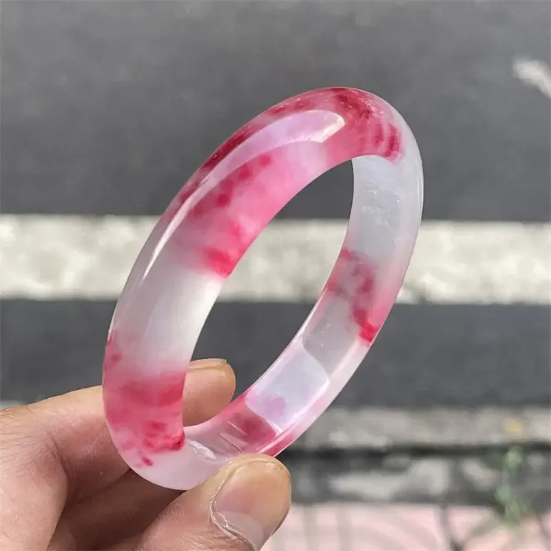 Ice through peach red floating flower jadeite bracelet ice seed purple light women's model