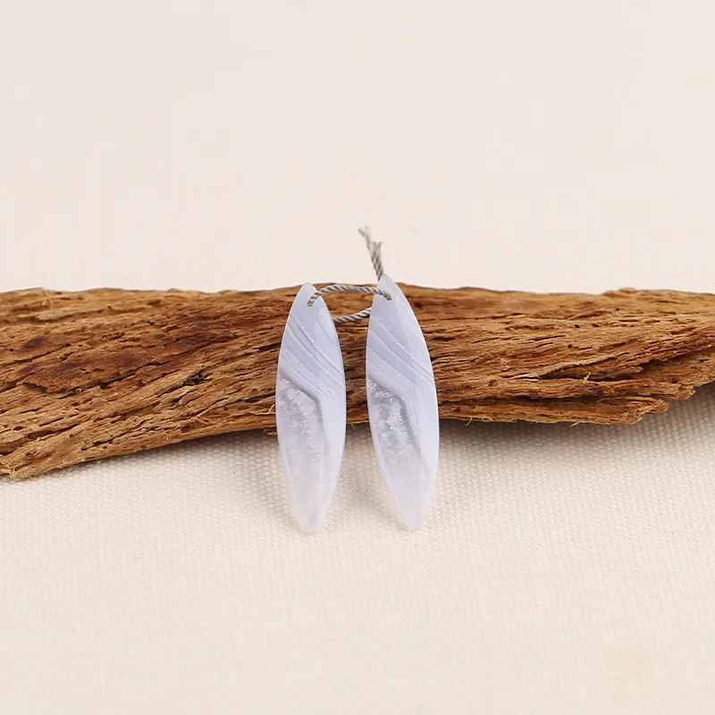 

Natural Beautiful Blue Lace Agate Elongated Teardrop Gemstone Pair for Earrings 41x10mm