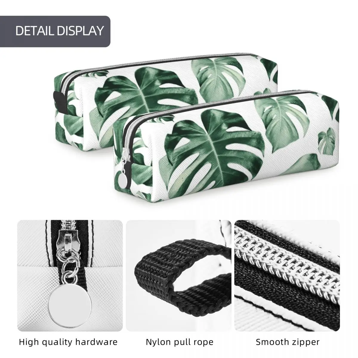 Estuche de lápices Monstera con hojas de hoja, bolsas de caja de bolígrafos de plantas verdes tropicales de la selva, suministros de almacenamiento grandes para estudiantes, bolsa de lápices con cremallera