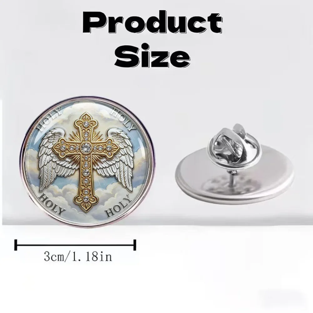 6/12/20 Pcs 2D Flat Angel Wing Cross Brooch,Stainless Steel Lapel Pin,Art Badge,Sky Cloud Pattern Decor Accessory,Souvenir Gift
