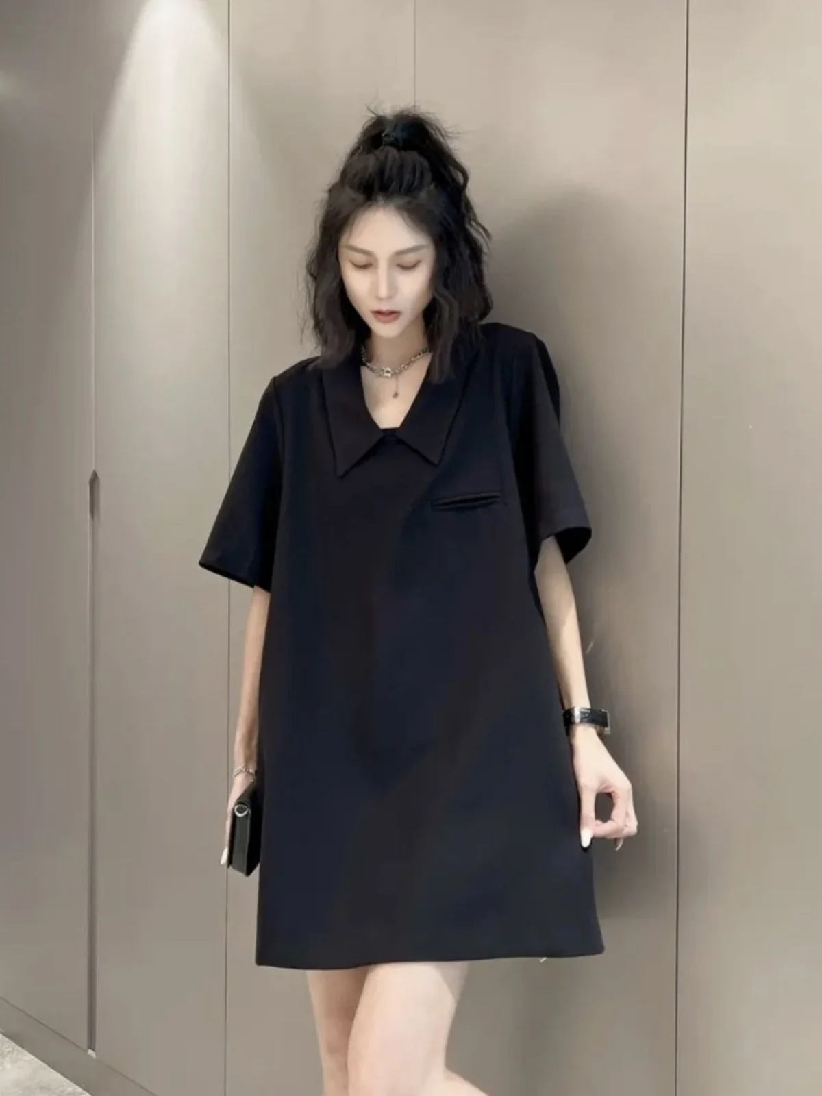 

plus Size Women's Casual Neck T-Shirt Dress Short Sleeve Loose Fit Summer Fashion A-Line Skirt Hidden Belly Short Dress