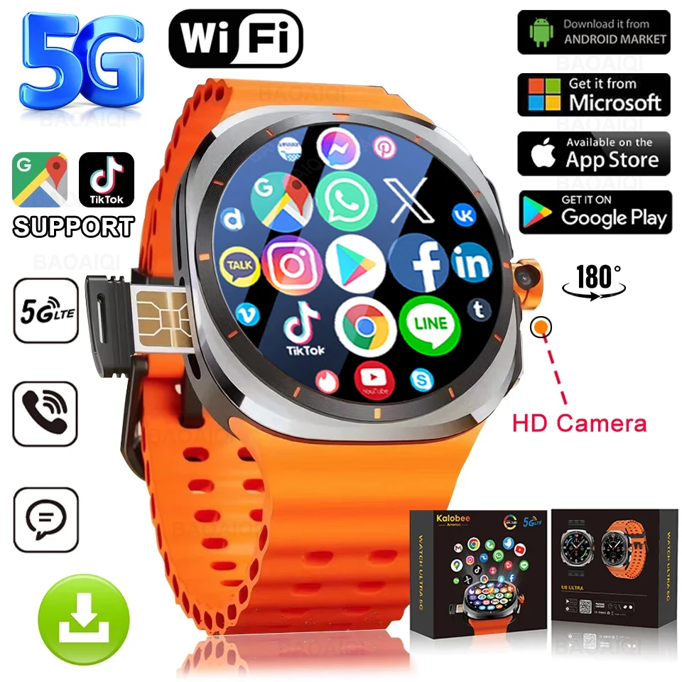 2025 New Watch 7 Ultra Smart Watch Men Video Call Smartwatch 4G/5G Sim Card NFC WIFI Rotary Camera Global Calling GPS Google Map