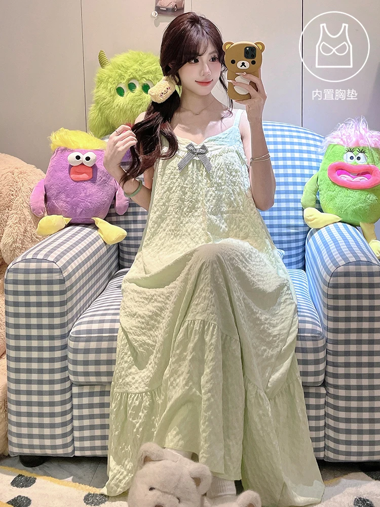 

DAIMELU sexy sleepwear girl nightdress women with chest pad summer cute solid color cloud cotton pajamas nightgown loungewear