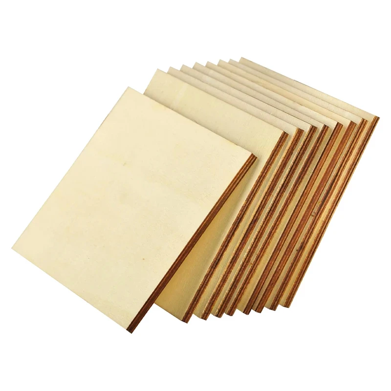 100pcs/lot 4/5/6cm Blank Wood Square Slices, Unfinished Premium Wooden Squares for DIY Art, Painting, Burning, and Home Decor