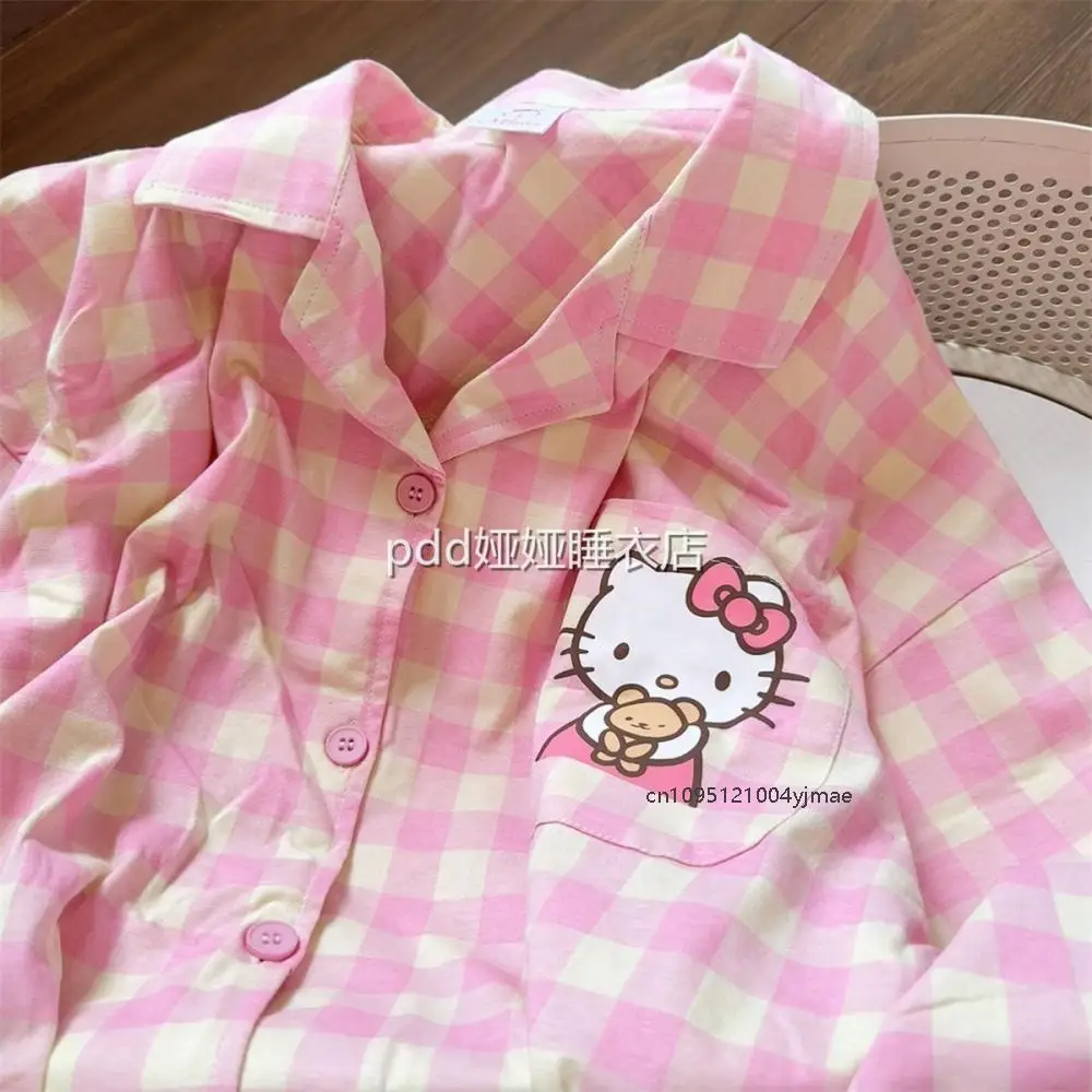 

Sanrios аниме 2 шт. женские пижамы с героями мультфильмов для девочек Kawaii новые модные розовые брюки с лацканами с длинными рукавами студенческая повседневная одежда для дома