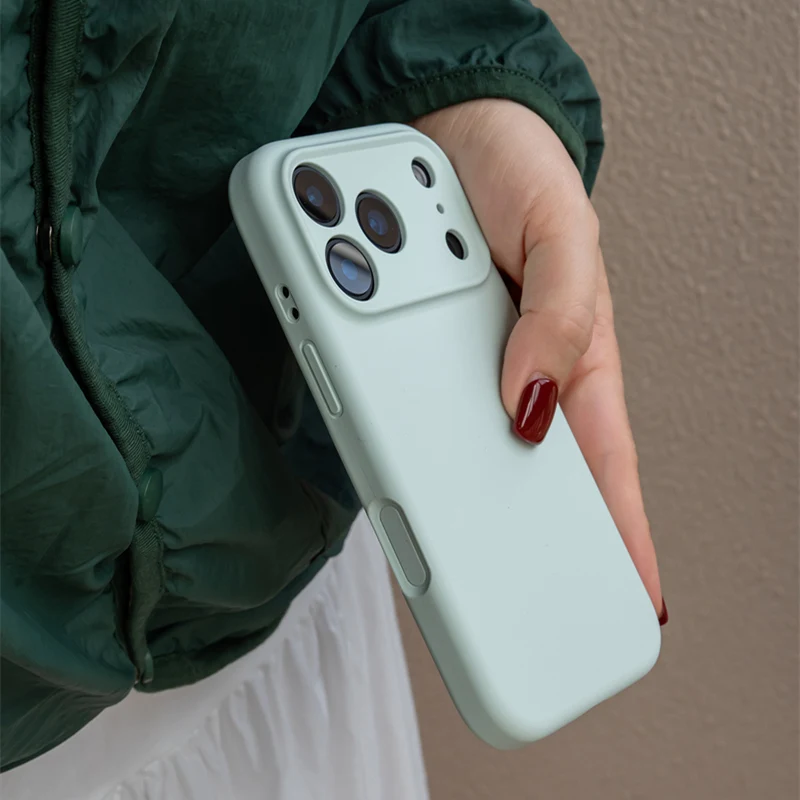아이폰 17 17Pro Max 16 Pro 15용 오리지널 카메라 버튼 보호 케이스 INS 무광 단색 액상 실리콘 스킨 느낌 커버