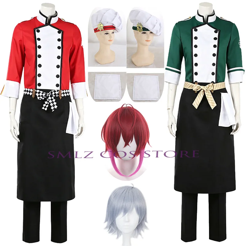 NRC Riddle Cosplay Game Rosehearts Costume Riddle Chef Clothes Green Silver Uniform Prop Wig Set Halloween Outfits for Woman Man