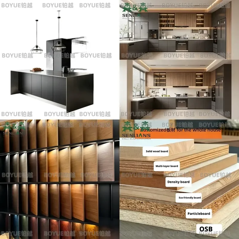 Custom Modern Kitchen Cabinets Eco Friendly Particle Board Smart Storage Balanced Layout Smooth Surface High Grade Design