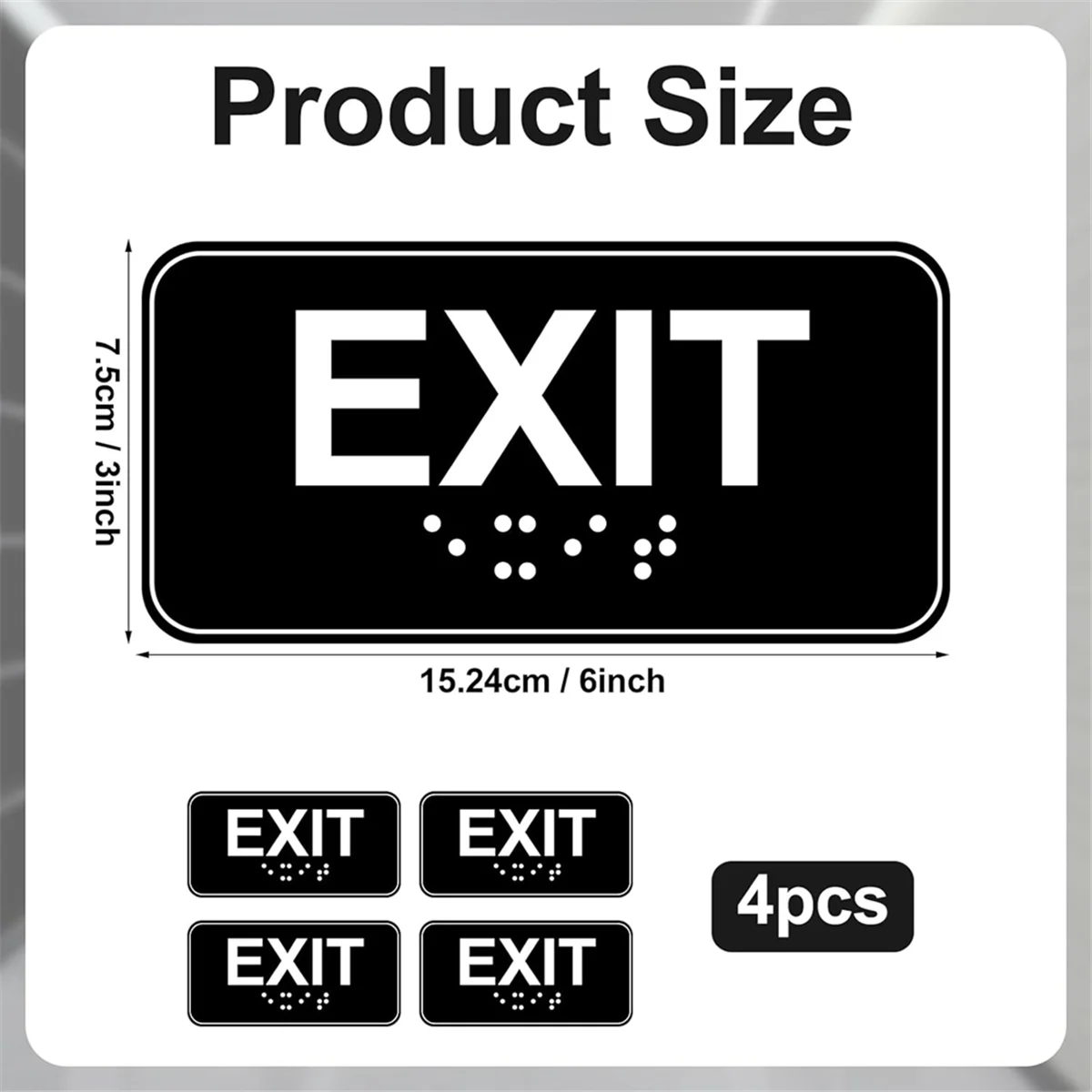 ABNJ 4pcs Exit Sign with Braille, 6x3in Emergency Exit Sign Plastic Exit Warning Signage with Adhesive Mounting Strips