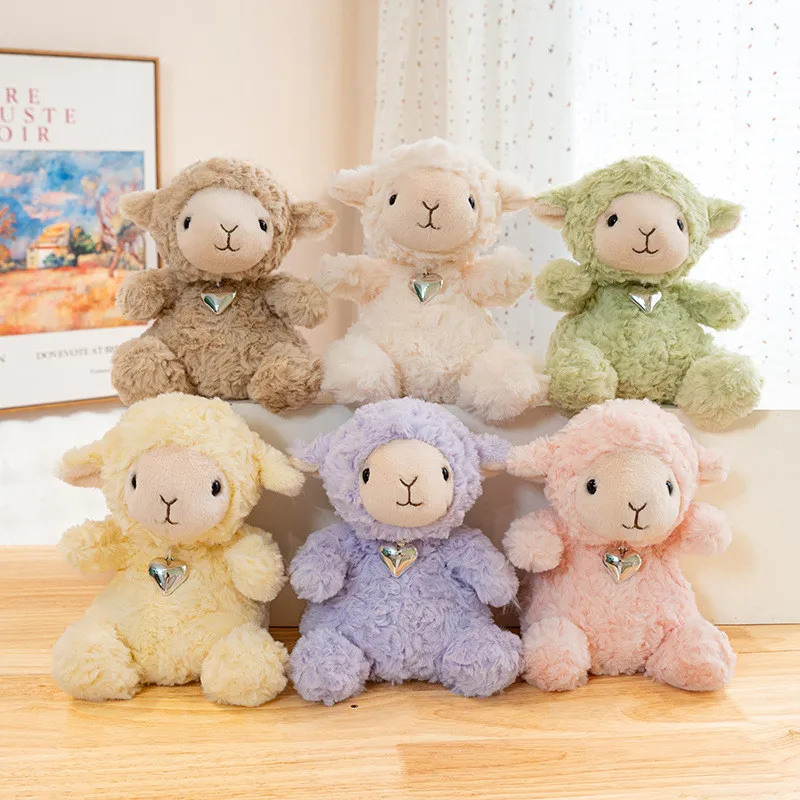 Cute Sheep Plush Doll Colorful Six Vibrant Colors Curly Fluffy Heart Charm Pendant Adorable Soft Gift for Kids Girls Boys Teens