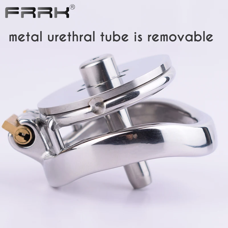 FRRK Metal Chastity Cage Permanent with Bondage PU Belt Pressure Release New Small Erect Denial Erotic Sex Toys Shop