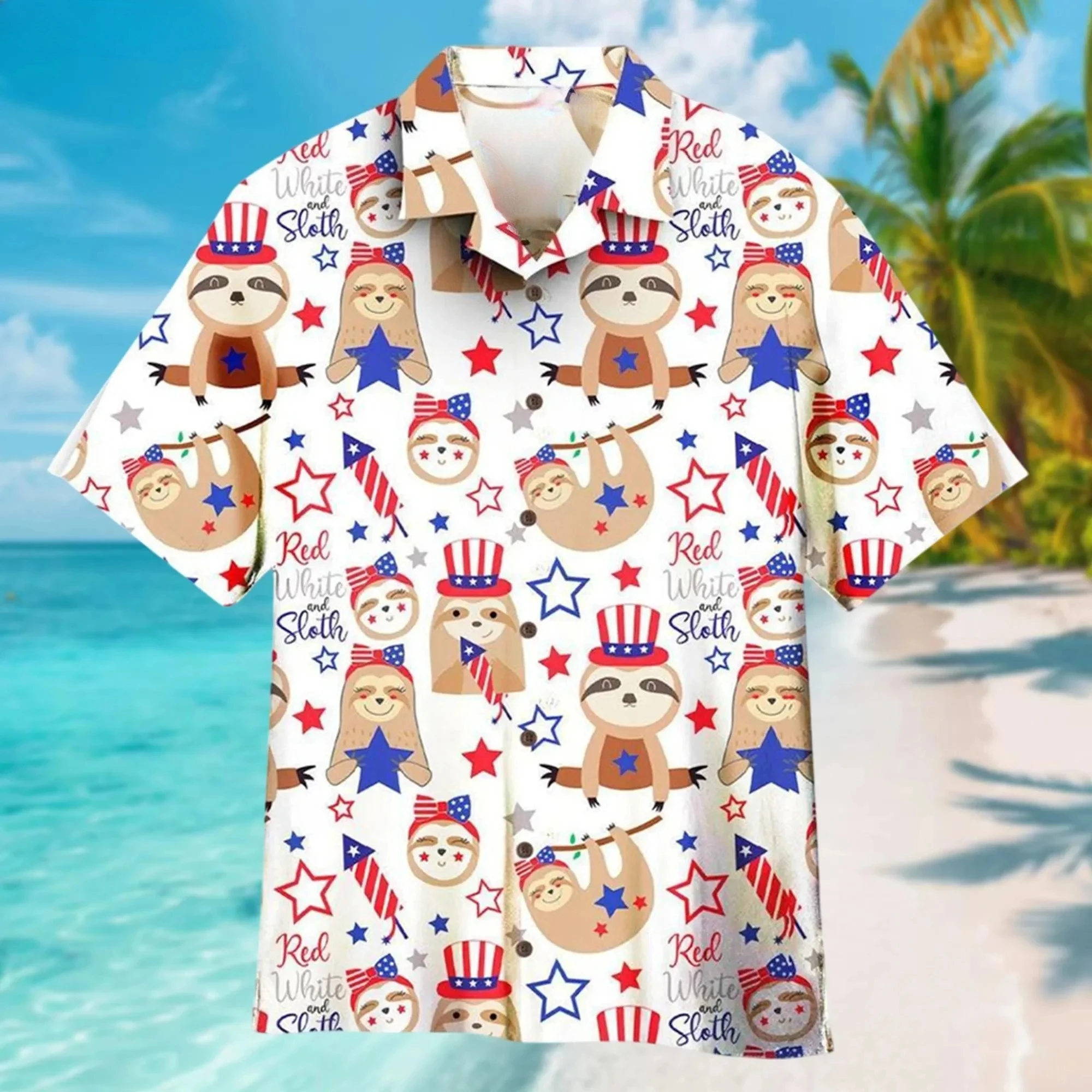 

Мужская гавайская рубашка с 3D-принтом «Коала и ленивец» (Австралия), с тропическими животными, 2026, уличный стиль, короткий рукав, на пуговицах, с отложным воротником, топ