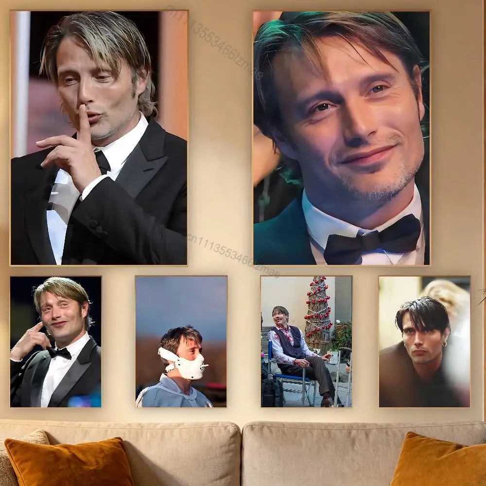 

Actor Mads M-Mikkelsen Cool Poster Retro Paper Sticker DIY Room Bar Cafe Aesthetic Art Wall Painting