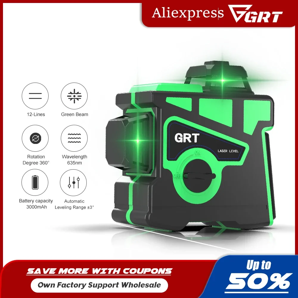 

12 Lines Laser Level Green Line Self Leveling 360 Horizontal and Vertical Super Powerful Green Beam Rotary Laser Level Machine