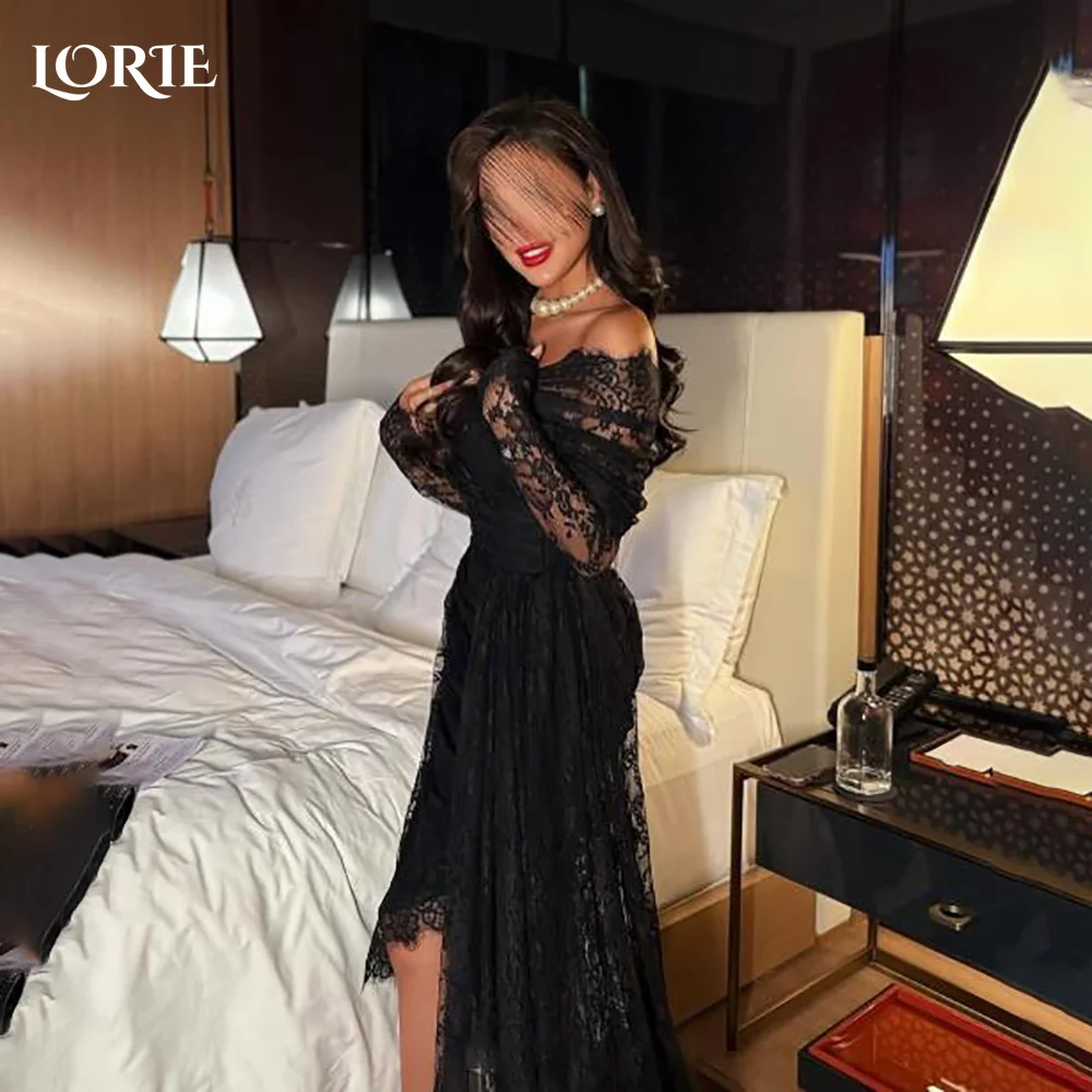 

LORIE Shawl Crepe Mermaid Evening Dress Sexy Lace Appliques Illusion Prom Dress Corset Train Floor Length Party Gown Customized