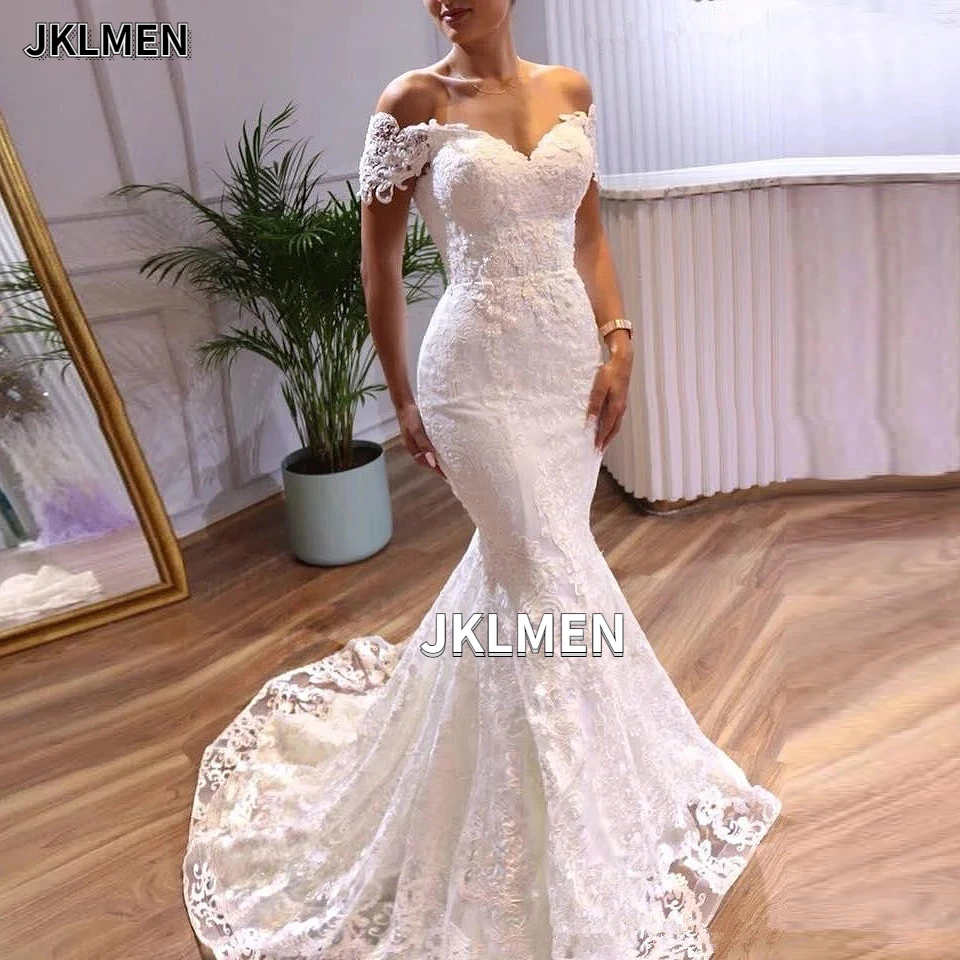 

Off-the-Shoulder Mermaid Wedding Dresses Vestidos De Novia Sweetheart Appliques Lace-up Tulle Formal Bridal Gowns