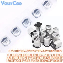 10pcs 6.3V 10V 16V 25V 35V 50V 63V 100V 400V SMD Electrolytic Capacitor Aluminum 1UF 4.7UF 10UF 47UF 100UF 470UF 680UF 1000UF