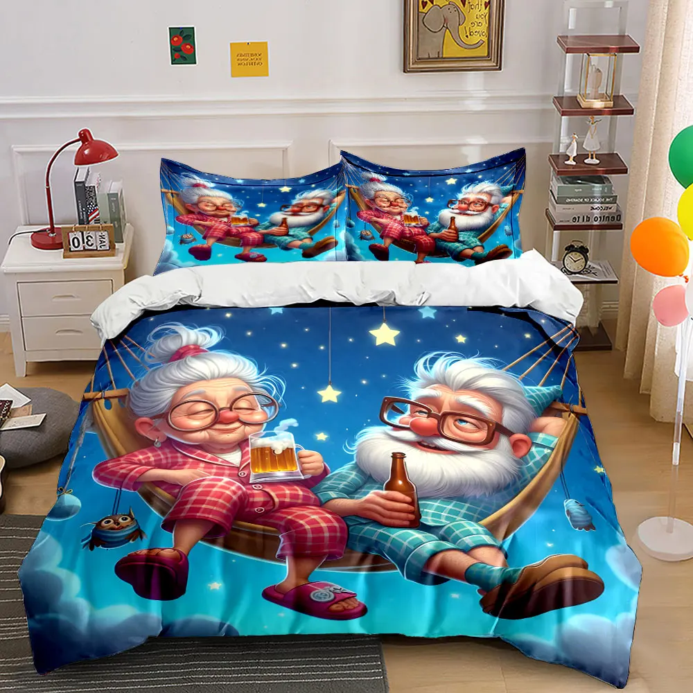 Elderly couple relaxing in hammock under stars Print Bedding Set 1Duvet Cover 2 Pillowcases for Adult and Children Luxury Gift