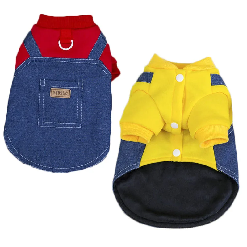 Warm Dog Clothes Winter Red Yellow Denim Coat Jacket For Small Medium Dogs Dachshund Chiwawa Cowboy Costume Girls Coat Outfit XS