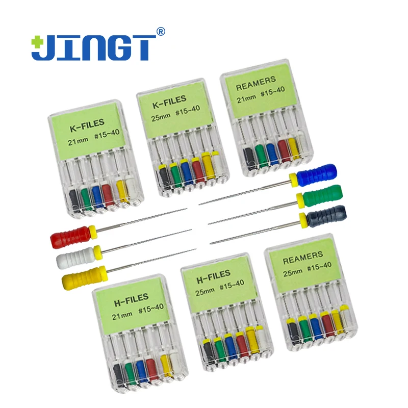 JINGT 6Pcs/10 Boxes Dental Hand Use H-Files Reamers K-Files 21mm 25mm Stainless Steel Endodontic Root Canal Files Dentist Tools