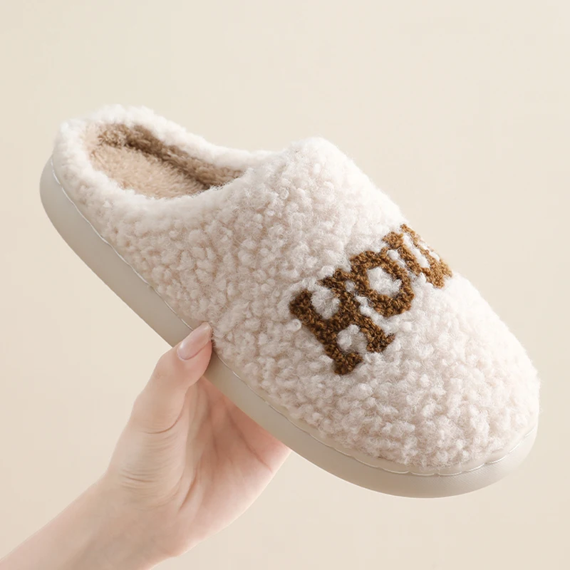 Winter Warme Plüsch-Hausschuhe für Damen, Rutschfeste Weiche Schuhe, Bequeme Flache Sohle, Indoor-Schlafzimmer-Paar-Hausschuhe für Zuhause – Detail 4