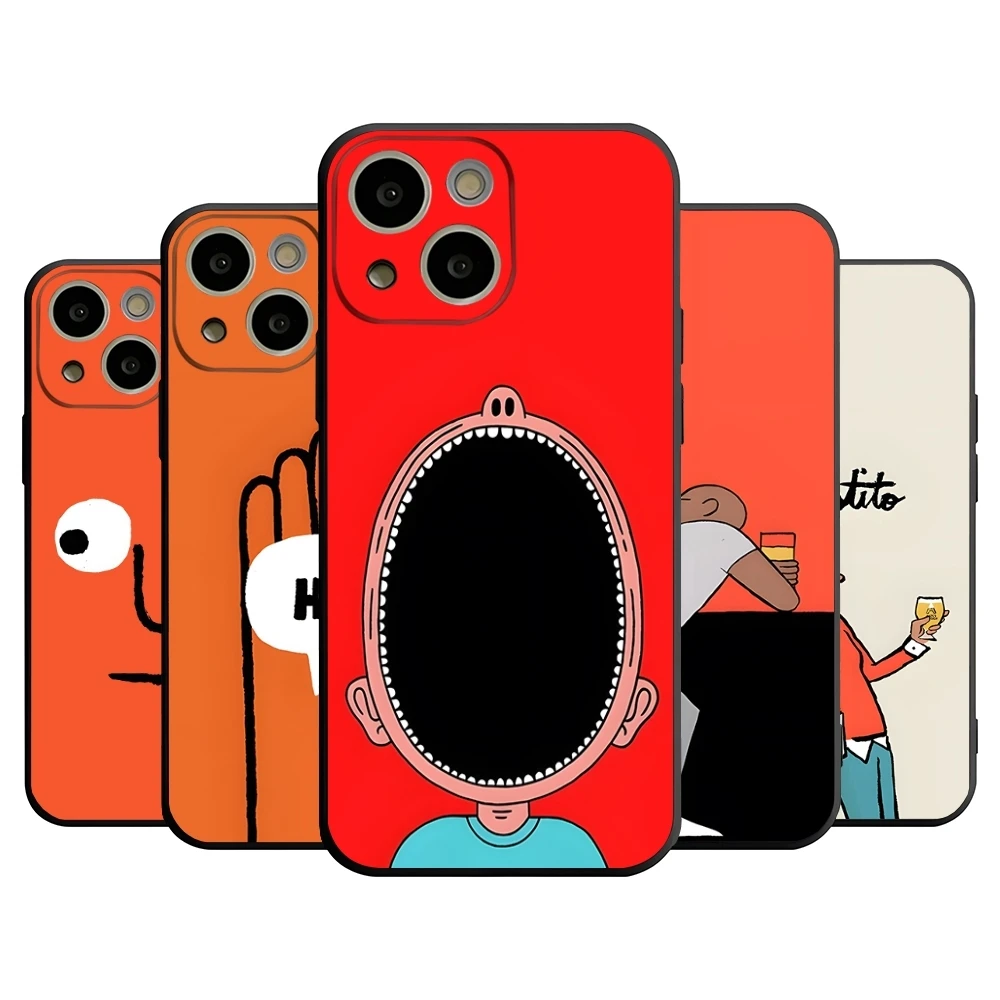 J-Jean Jullien Art Funny Phone Case For 14 Pro Max For Apple Iphone 16 15 Po Max 12 Mini 11 13 Pro Xr X Xs 8 7 Plus Back Cover