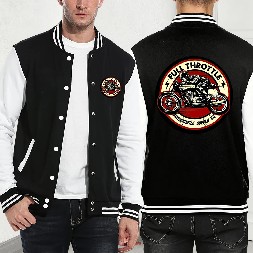 

Full Throttle Motorcycle Printing Jackets Men Autumn Fleece Warm Baseball Jersey Basics Pocket Coats Casual Loose Male Clothes