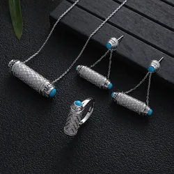 2023 New Fashion Luxury Necklace Earring ring Set For Women Colorful Stone Cubic Zircon Dubai Arabian Style Wedding Jewelry Set