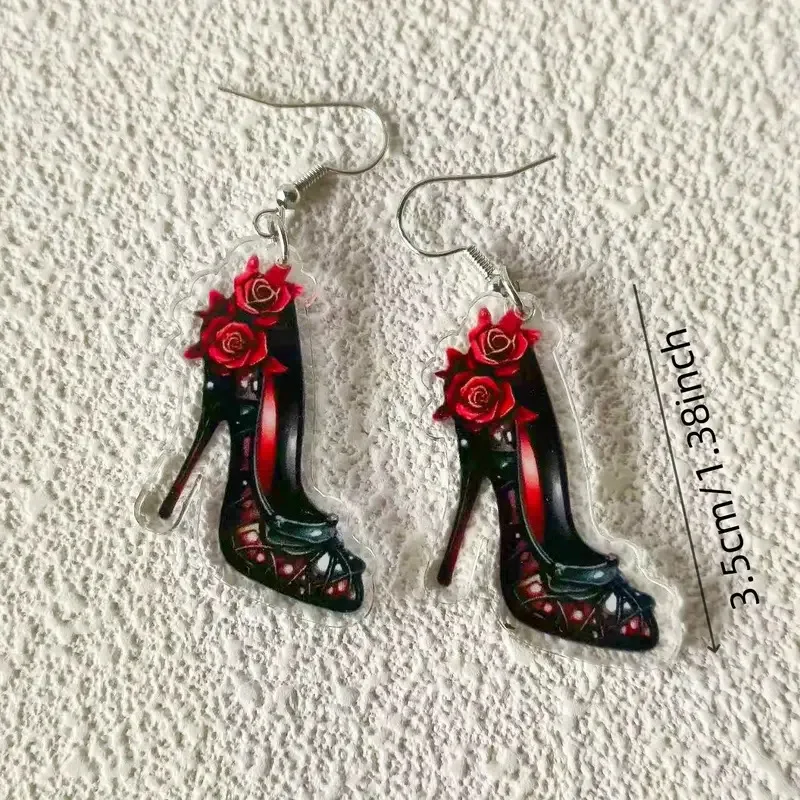 1 pair of acrylic rose high heels earrings, romantic ladies earrings, especially suitable for parties and Valentine's Day gifts