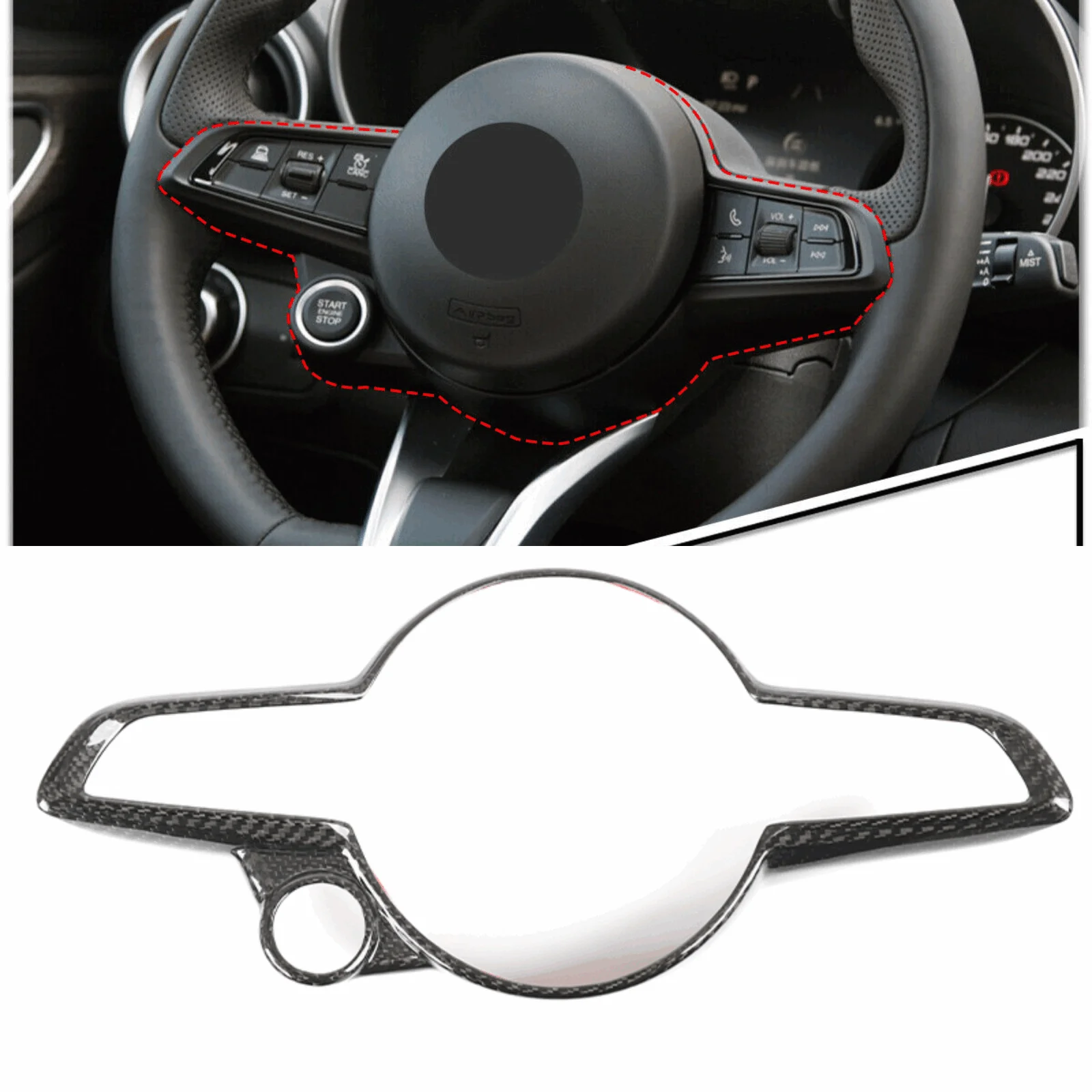 

Carbon Fiber Color Steering Wheel Cover Trim For Alfa Romeo Giulia Stelvio 2020-2021