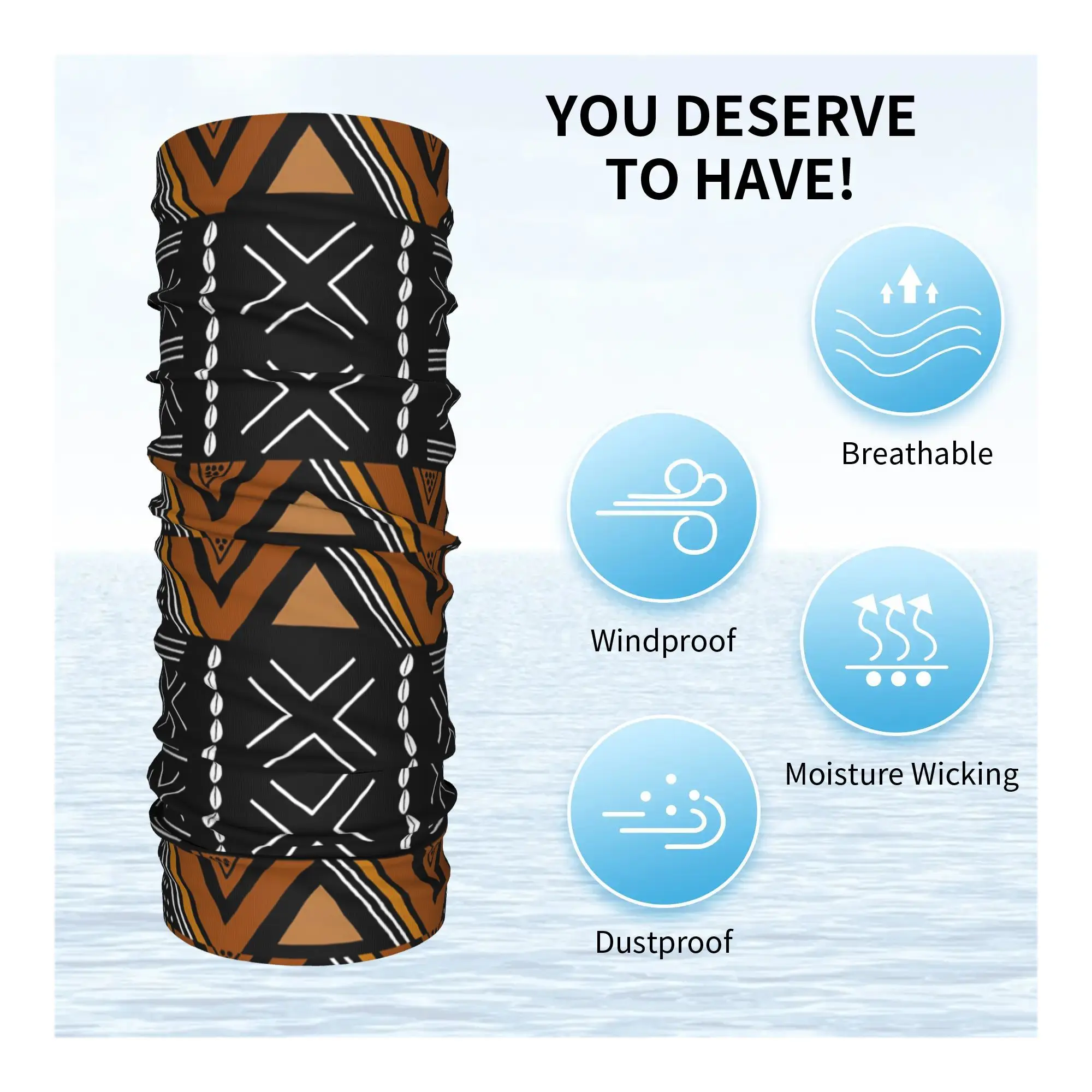 Afrikanisches Schlammtuch, Bogolan-Design, Bandana, Halstuch, bedruckt, Wickelschal, Mehrzweck-Fahrradschal, Laufen, Unisex, Erwachsene, waschbar