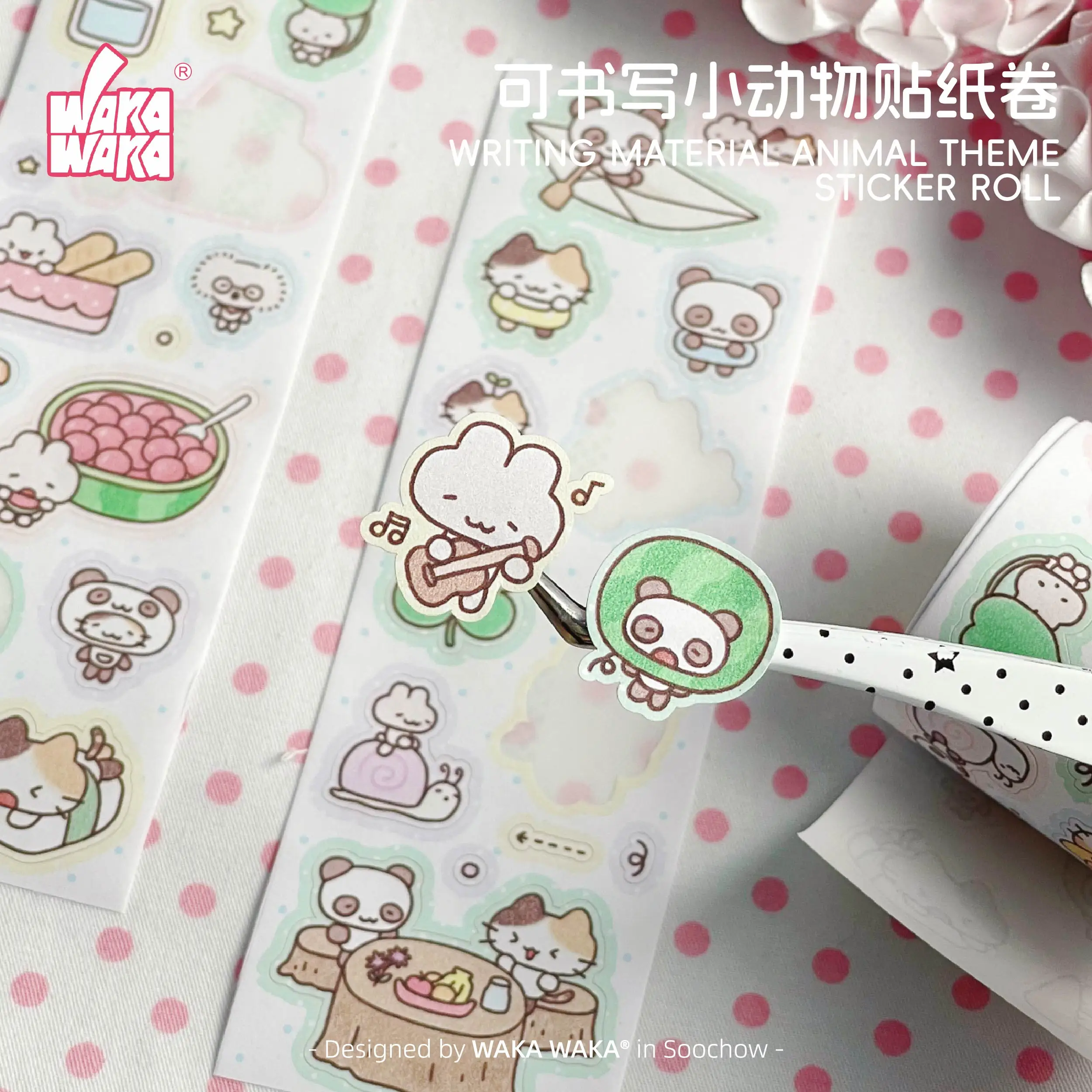 WAKAWAKA Writable Die Cut Sticker Roll Scrapbooking Sticker Hand Drawn Illustration Washi Sticker Journal Planner