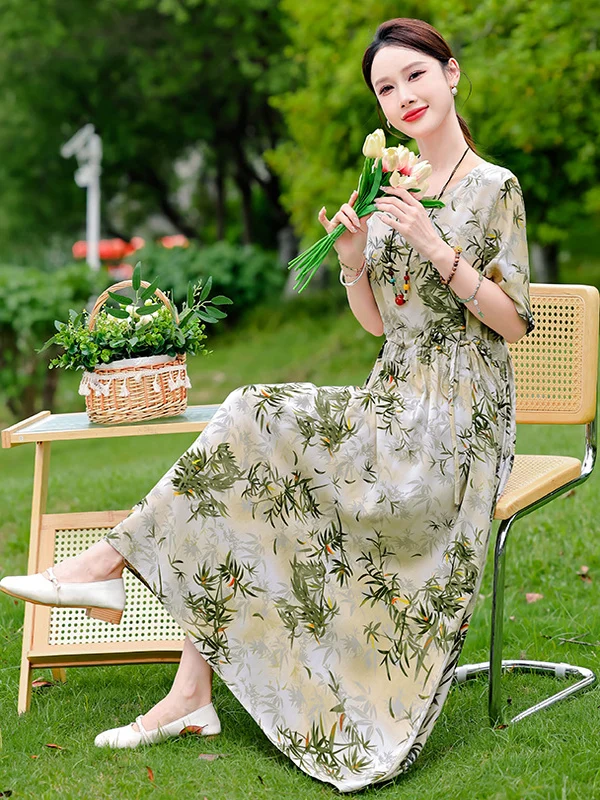 

Повседневная женская летняя юбка миди из хлопка и шелка с цветочным принтом, свободного кроя, удобная, дышащая, легкая, универсальный размер