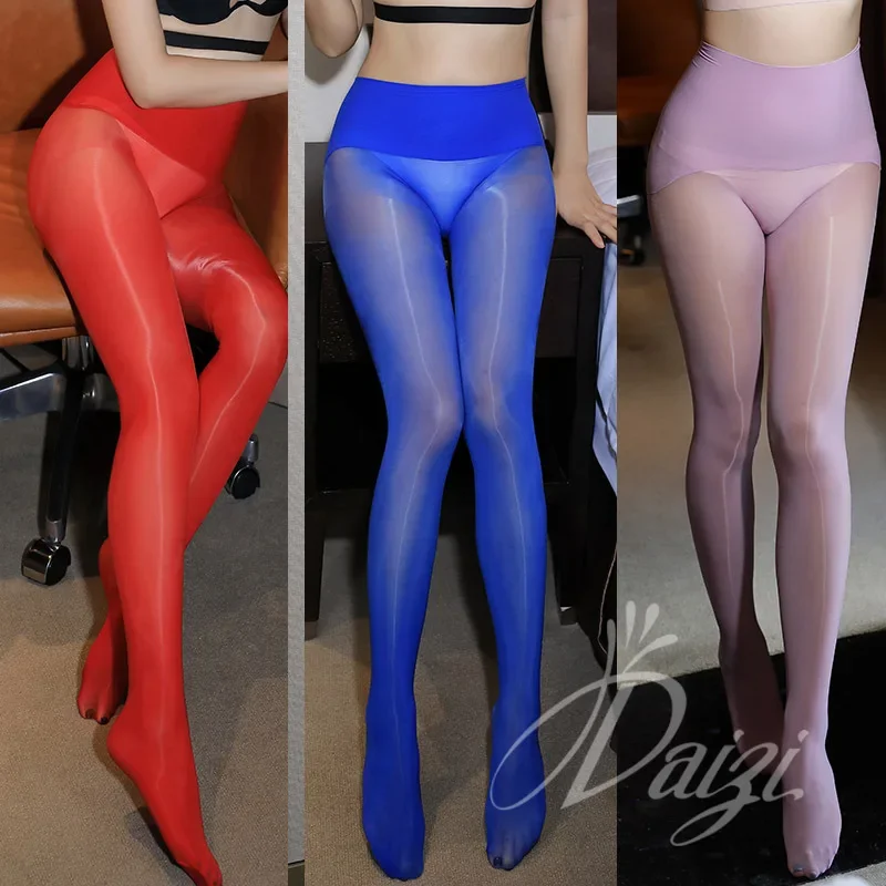 8D Women Seamless Oil Shiny Pantyhose Female High Waist Thin Flash Tights Pure Color Long Stockings Hig Tube Socks for Girls