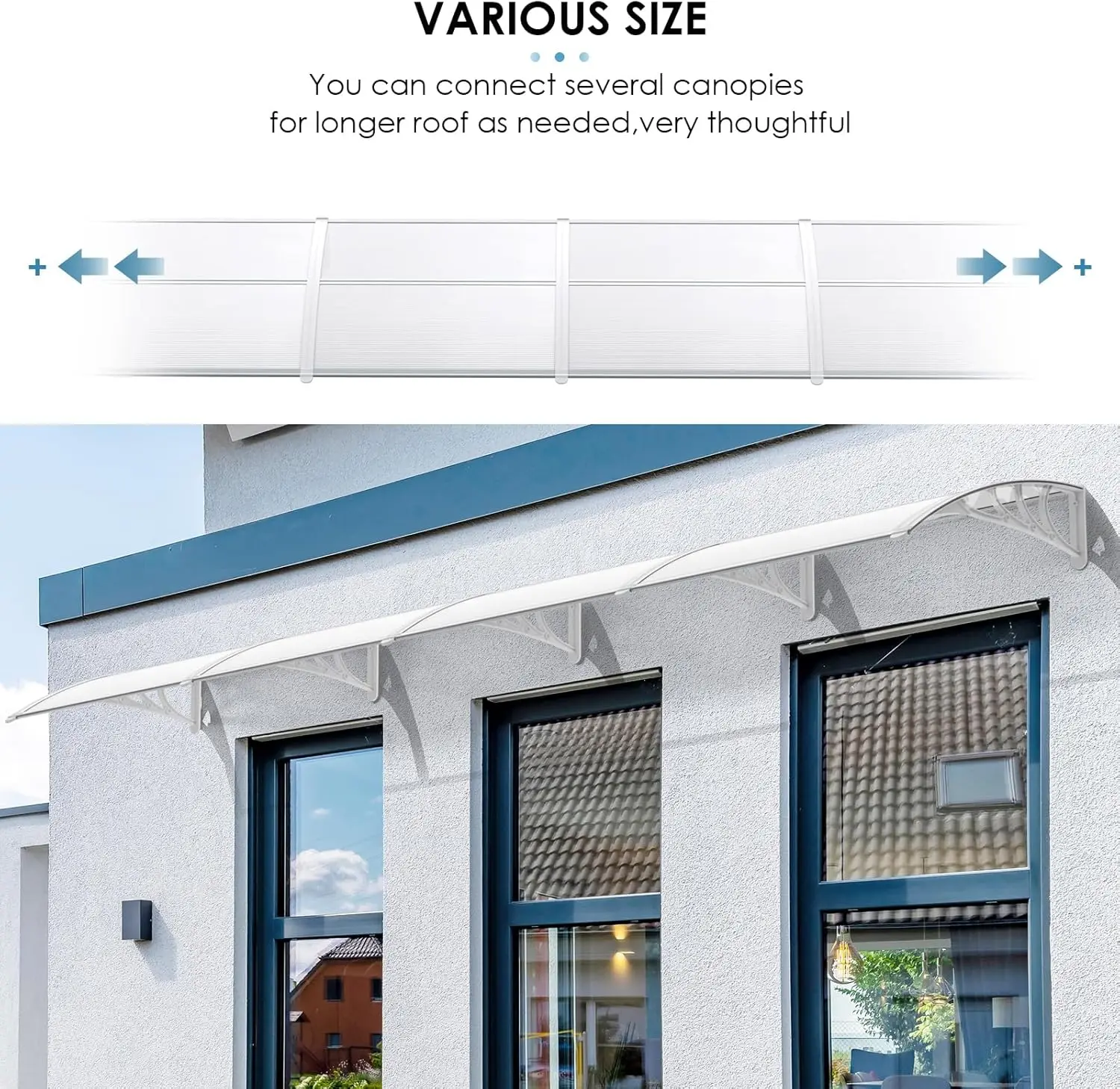 Door Canopy Curved Window Door Canopy Durable Polycarbonate and ABS Structure, Patio Porch Outdoor Awning Rain Snow Shelter