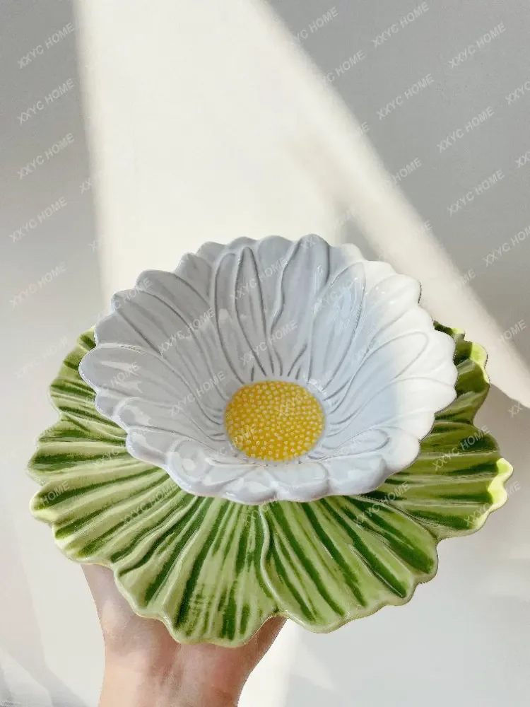 Handmade Porcelain Flower Daisy Calliopsis Tableware Dessert Saucer Plate