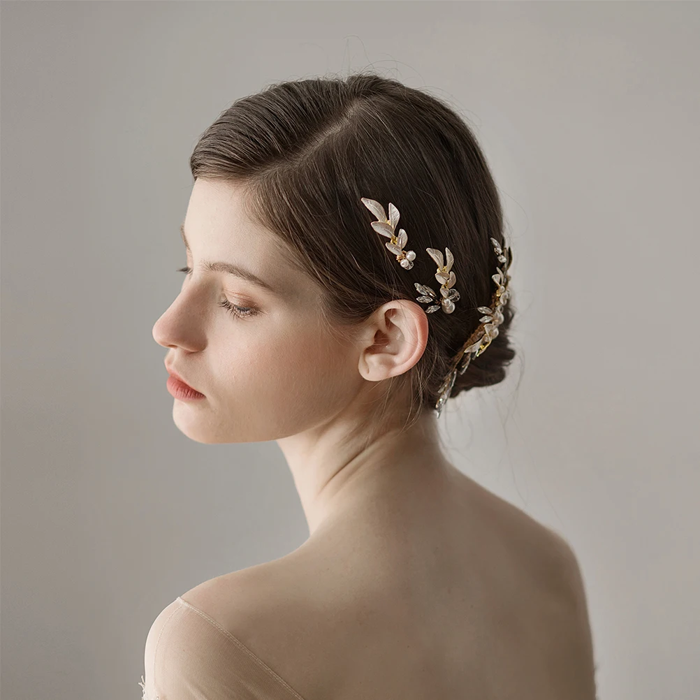 

3pcs Hairpin Comb Rhinestone Hair Fork Stick Wedding Clips Bridal Leaf Pearls Barrettes Styling Tools For Women Girls