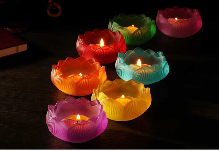 Wholesale Buddhist articles -7 Colored Glaze Lotus lamp holder Holy water cup --HOME family efficacious  Protection Talisman