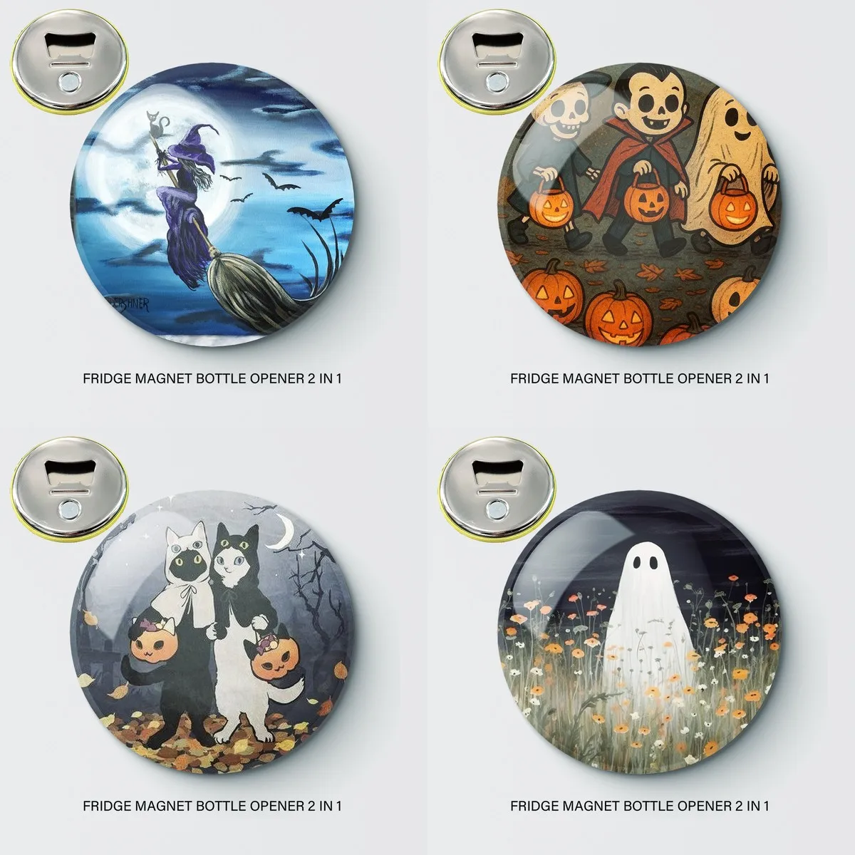 فتاحة زجاجات صفيح على شكل شبح فن الهالوين ومغناطيس الثلاجة - أداة مطبخ منزلية 2 في 1 H069-072