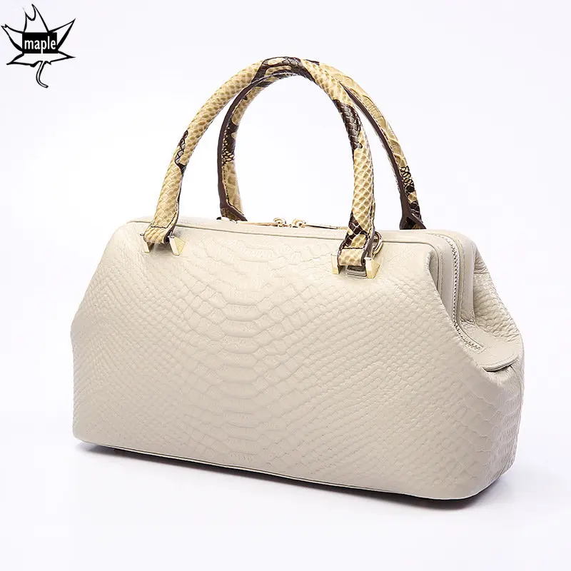 Fashion Design High-end Serpentine Pattern Cow Leather Women\'s Handbag Big Capacity Hit-color Commuter Female Shoulder Bag