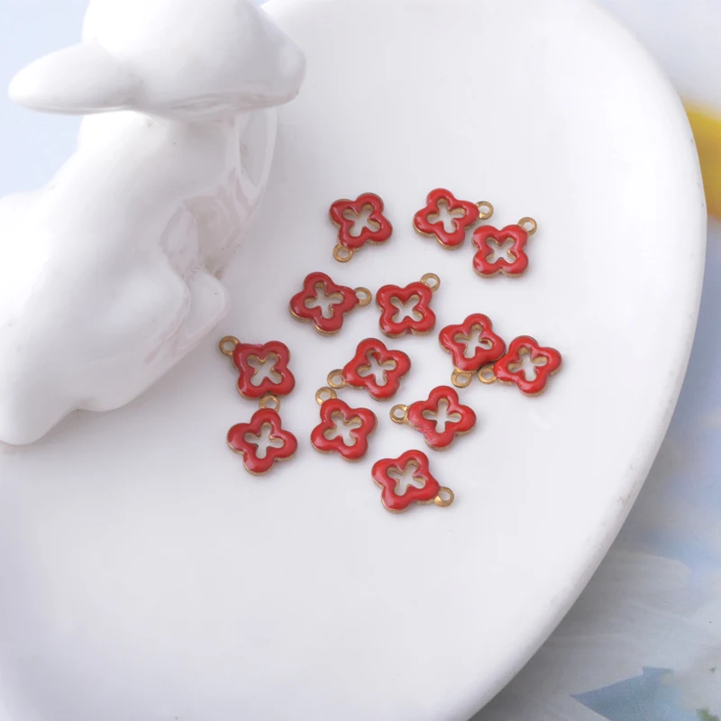 30 Stück Kupfer Beidseitig Emaillierte Pflaumenblüten-Anhänger Mini-Kreuz-Perlen Damen Halskette Ohrringe Anhänger DIY Schmuckzubehör – Detail 9