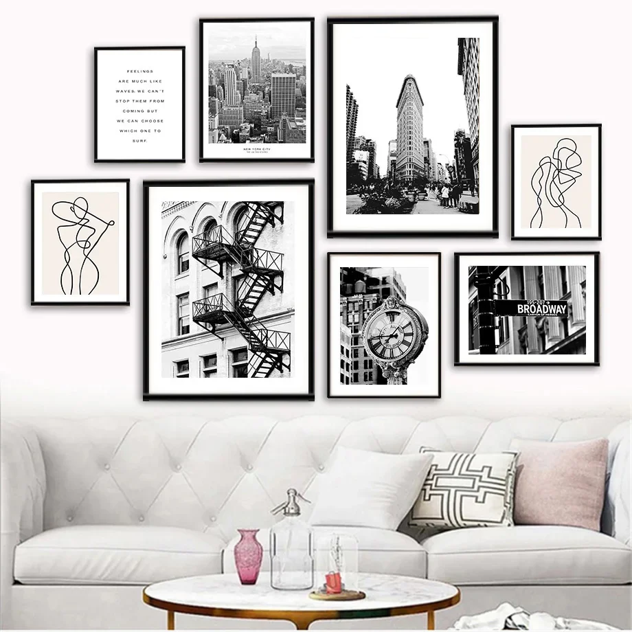 Cadre photo noir avec toile imprimée Tour Eiffel de New York, 6, 7, 8 pouces, cadre en bois, art mural urbain, cadre pour affiche