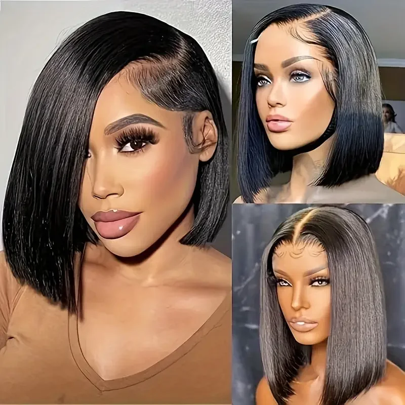 Lace Front Bob Wigs Human Hair 13x4 Bob Wigs for Black Women Human Hair Pre Plucked with Baby Hair Side Part 180% Density