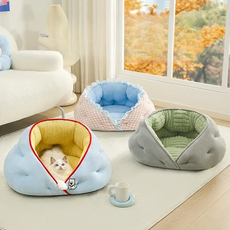Winter Cats Bed Semi-enclosed Pets Sleeping Bed Cats Accessories Warm Beds and Furniture Breathable Soft Pets House Pet Supplies