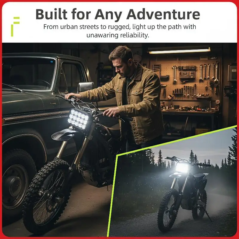 12V-80V 15 LED Motorcycle Worklight Super Bright Front Headlight Fog Lamp for Motorbike Scooter Off-Road 1PC